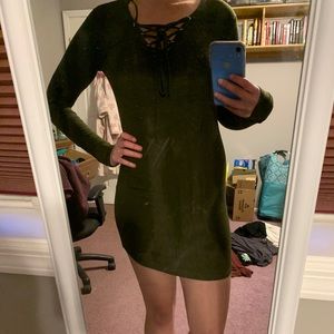 Green tie up ribbed dress
